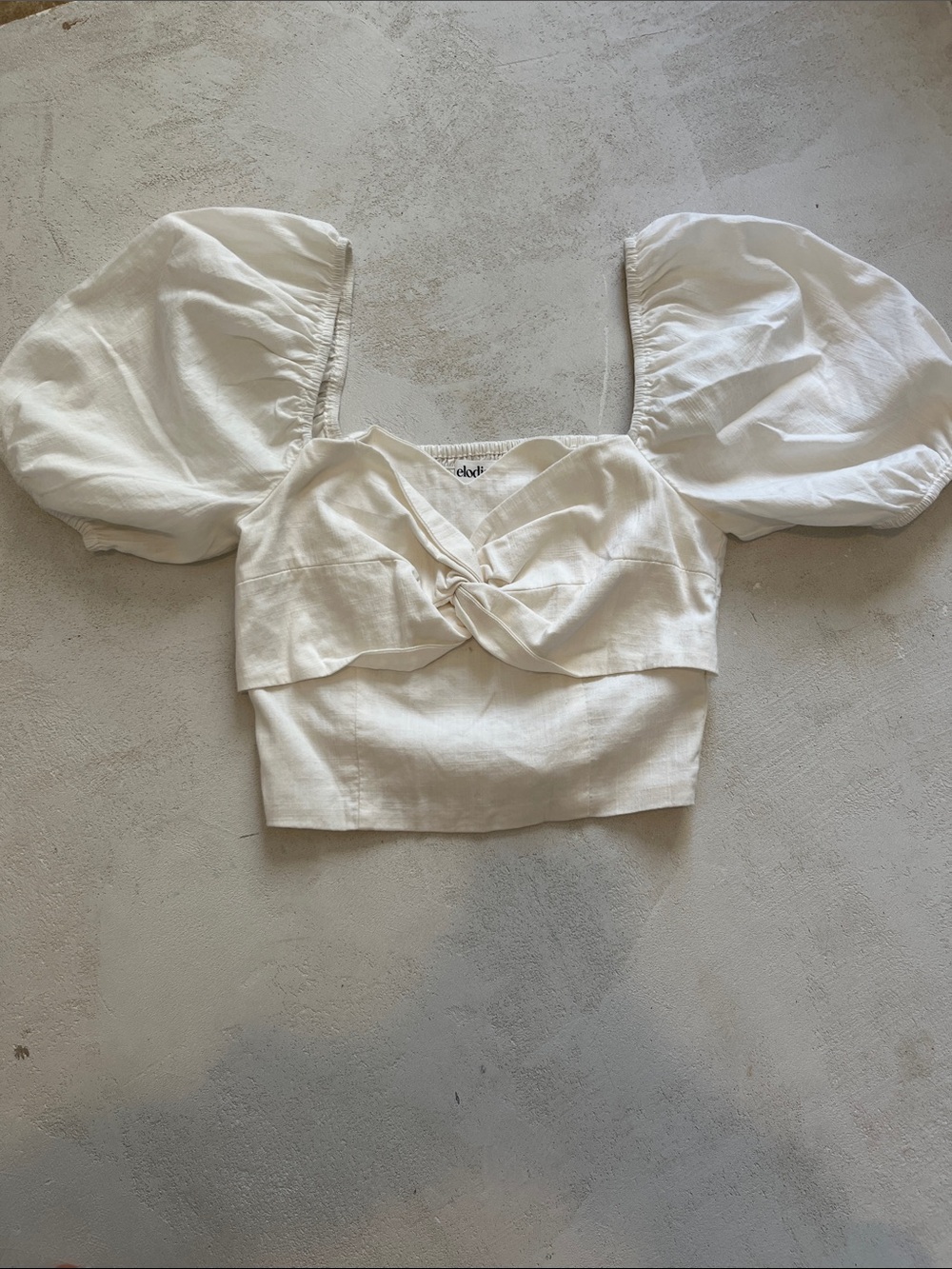 elodie Cream Puff Sleeve Knot-Front